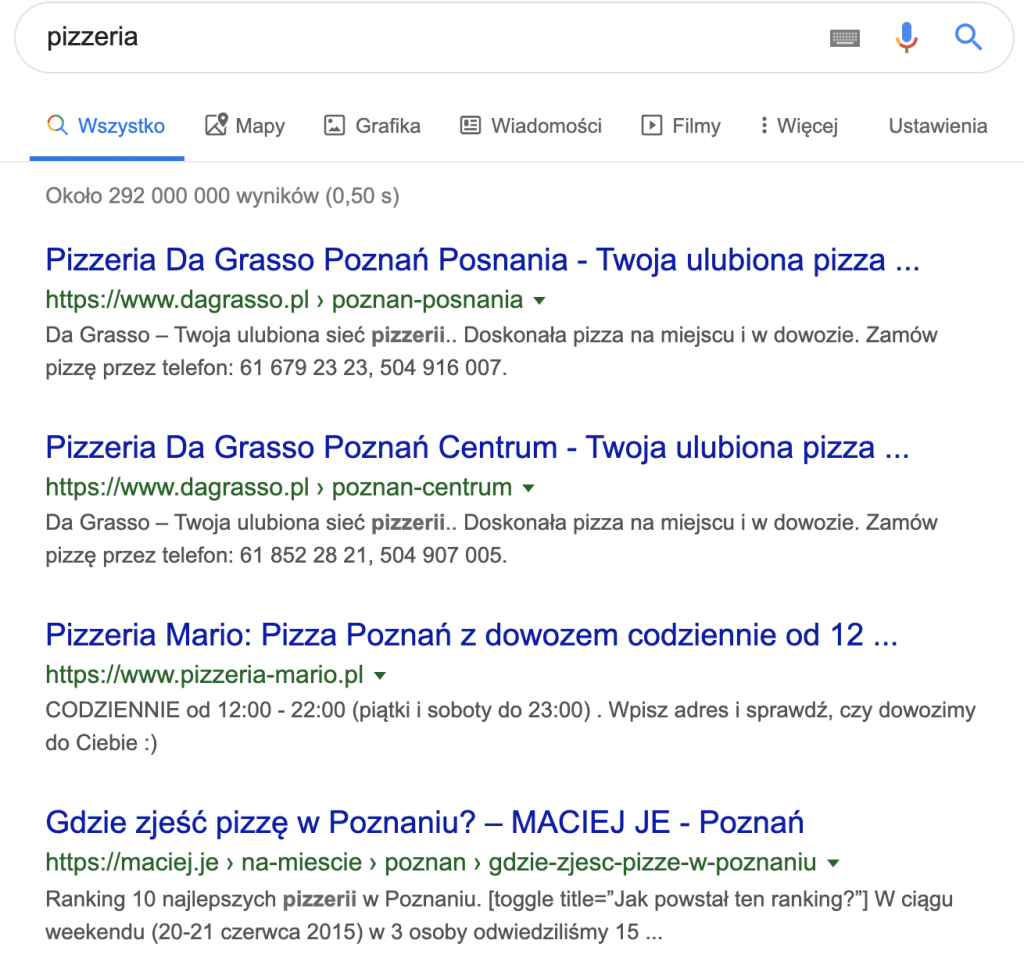 Wyniki wyszukiwania w Poznaniu dla frazy pizzeria
